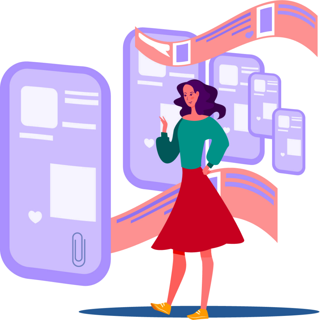 cartoon lady with mobile phones